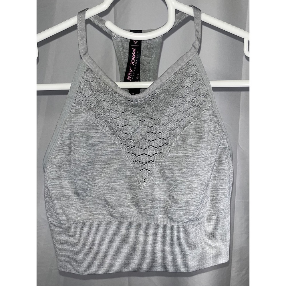 Betsey Johnson Performance Lace Sports Bra Grey Racerback Yoga Activewear Small